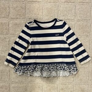 Vineyard Vines Navy and White Striped Mixed Media Long Sleeve Tee